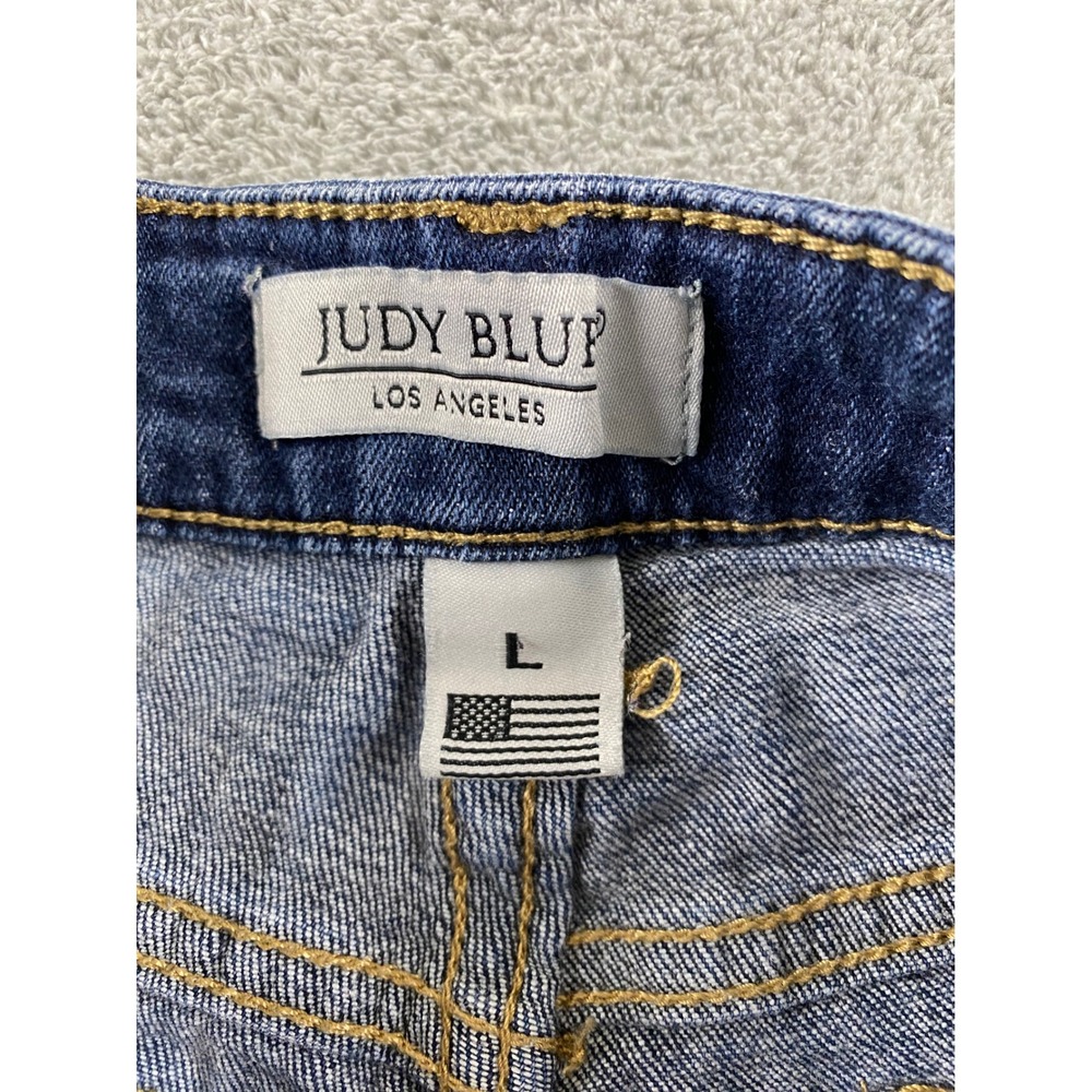 Judy Blue Los Angeles Womens Distressed Denim Shorts Dark Wash Cuffed Size L - Picture 3 of 14